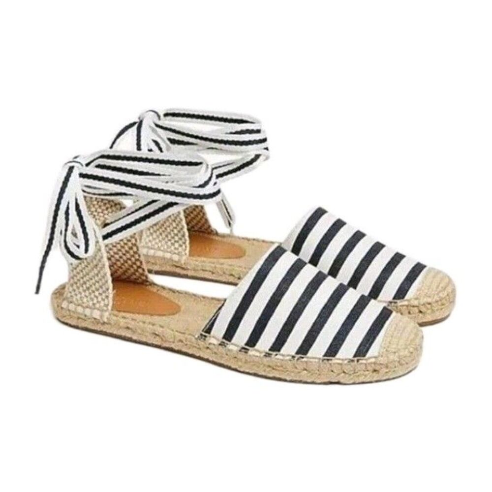 J. CREW FACTORY Striped Lace Up D'Orsay Espadrille Sandals NWOT Size 7.5